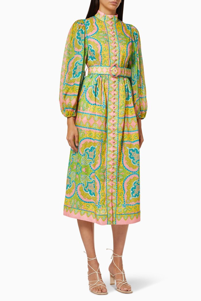 

Estelle Buttoned Midi Dress in Linen, Green