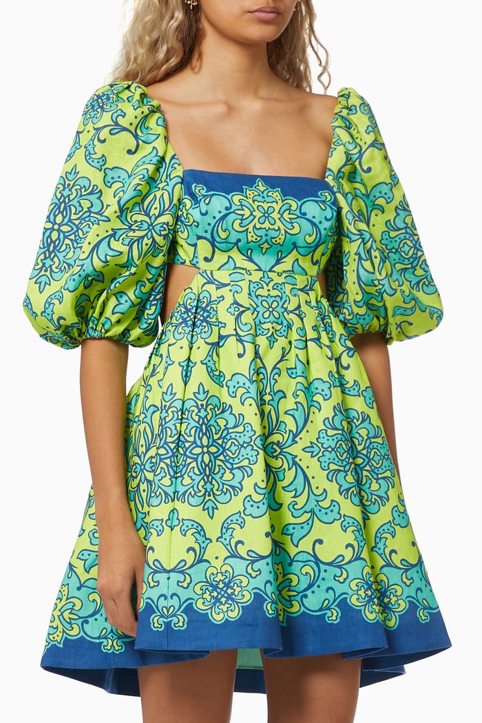 

Nina Cut Out Mini Dress in Linen, Multicolour