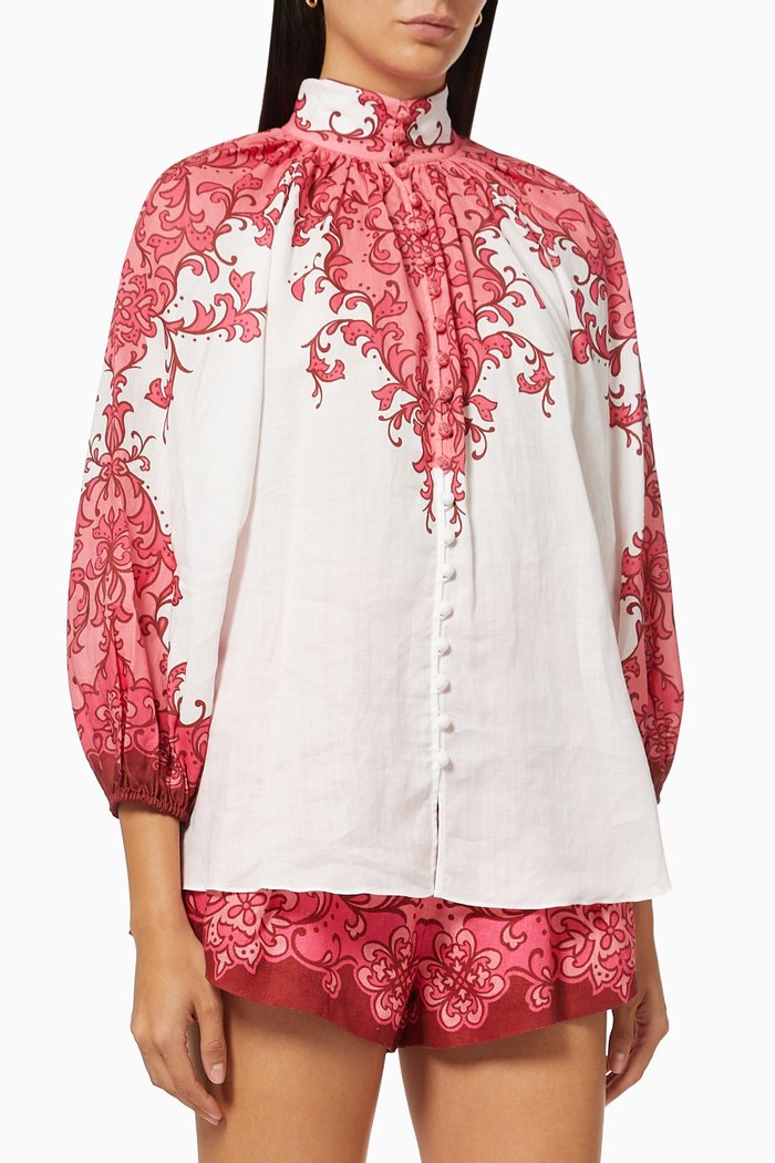 

Nina Billow Blouse in Ramie Linen, Pink