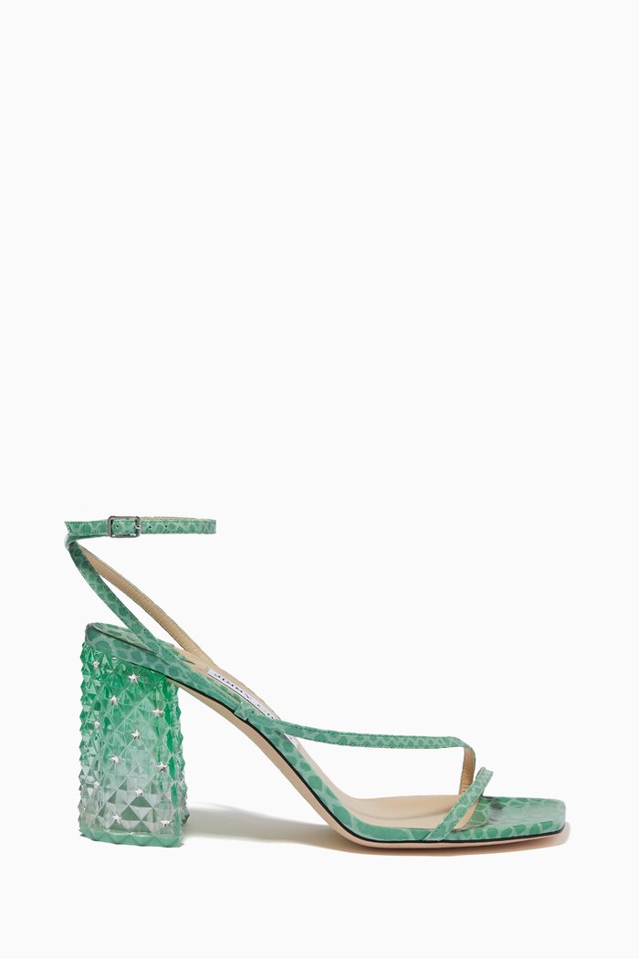 Art 85 Sandals with Ombre Heel in Gel Snake-printed Leather, Green