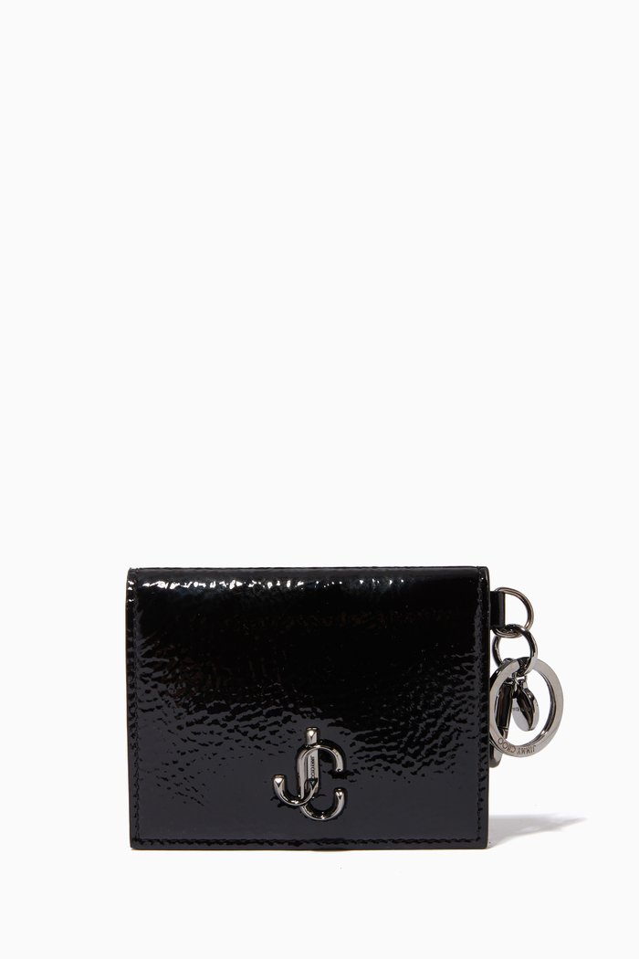 

Umika W/Flap Card Holder in Patent Textured Leather, Black