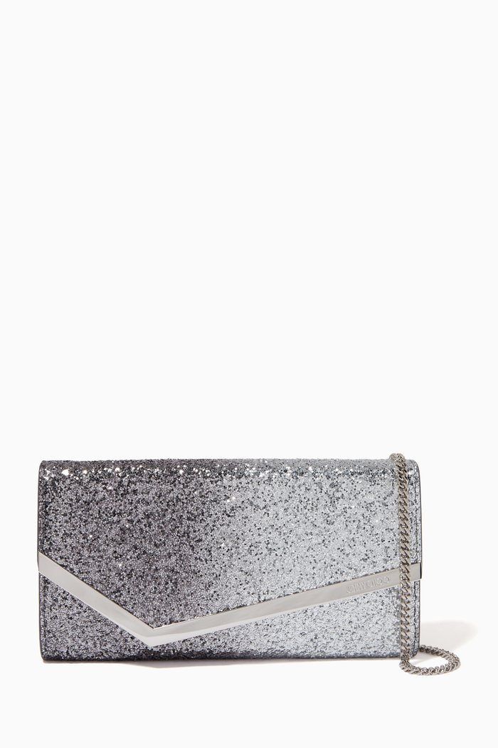 

Emmie Clutch Bag in Dégradé Coarse Glitter Fabric, Silver