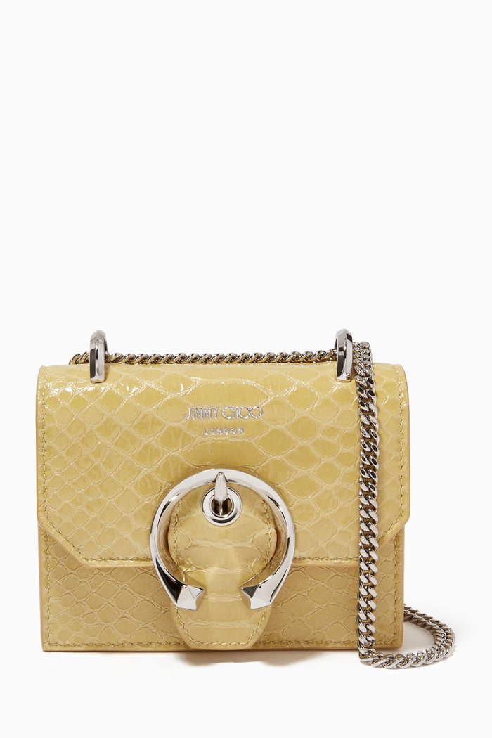 

Mini Paris Bag in Gel Snake-printed Leather, Yellow
