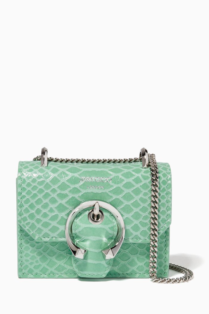 

Mini Paris Bag in Gel Snake-printed Leather, Green