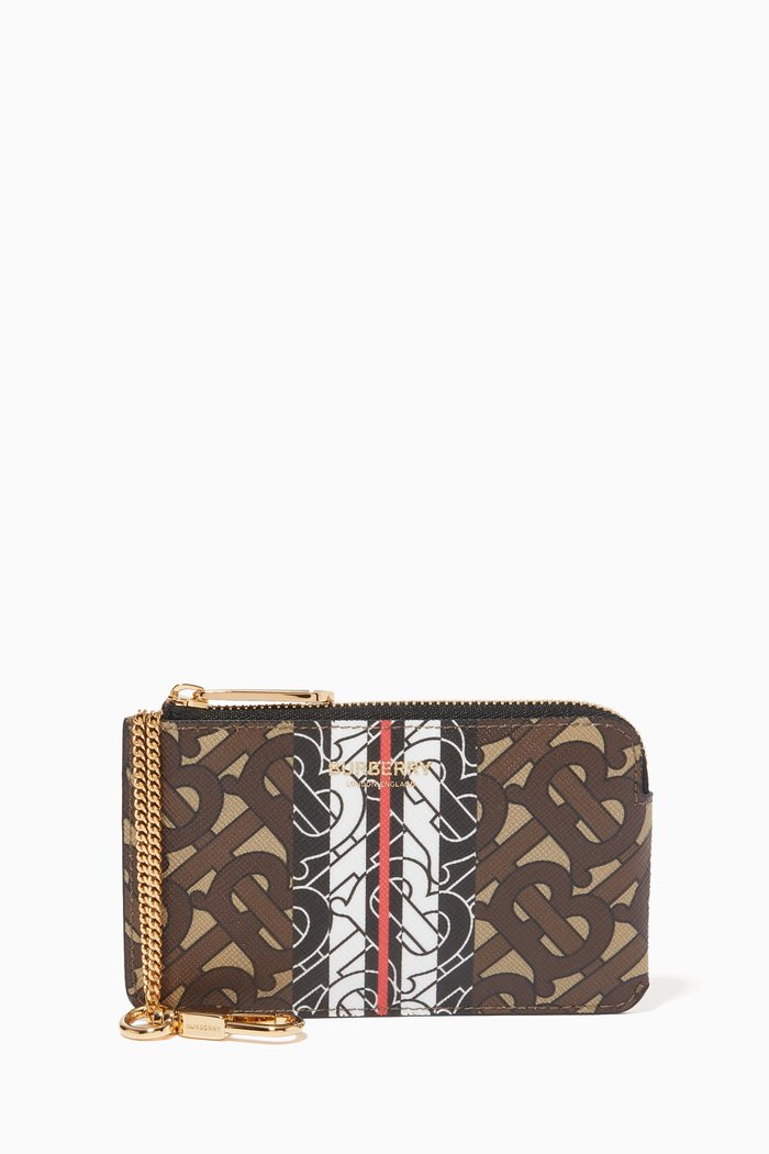 Zip Coin Case in Monogram Stripe E-canvas, Brown