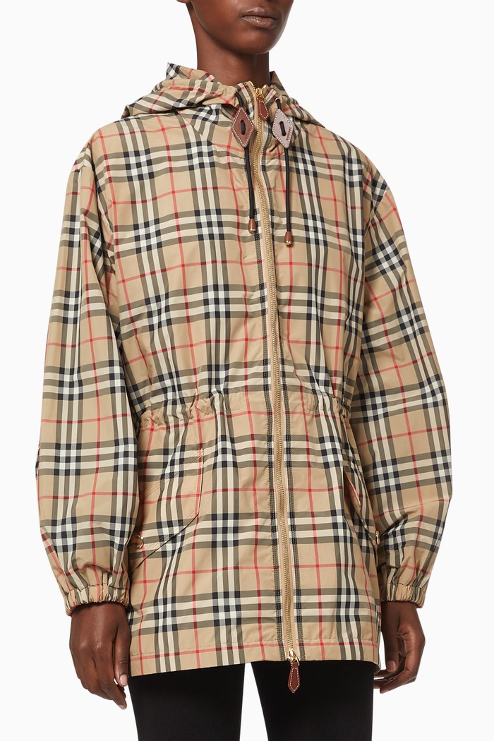 

Vintage Check Hooded Jacket in Recycled Nylon, Neutral