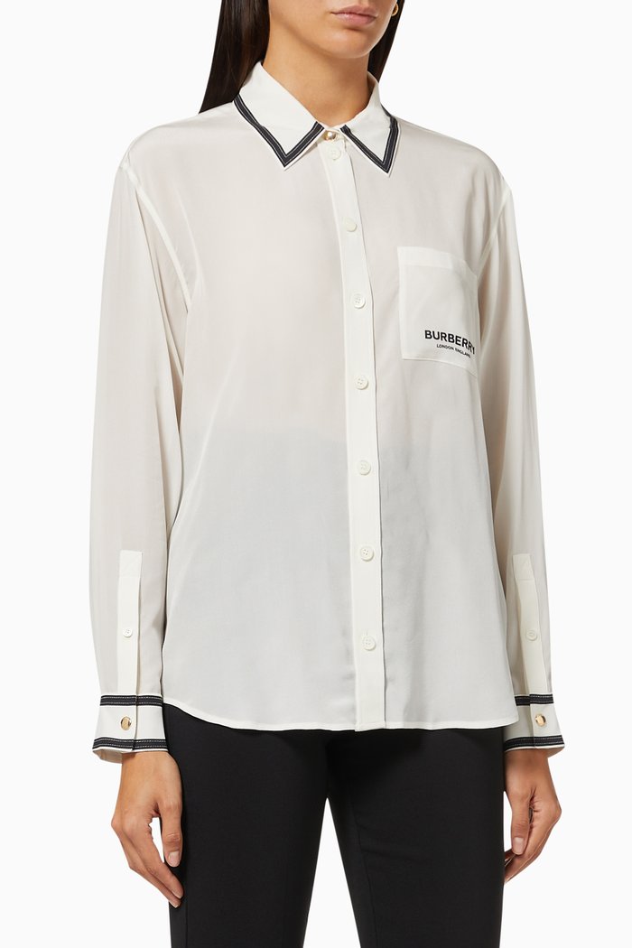 

Shirt with Horseferry Print in Silk Crepe de Chine, White