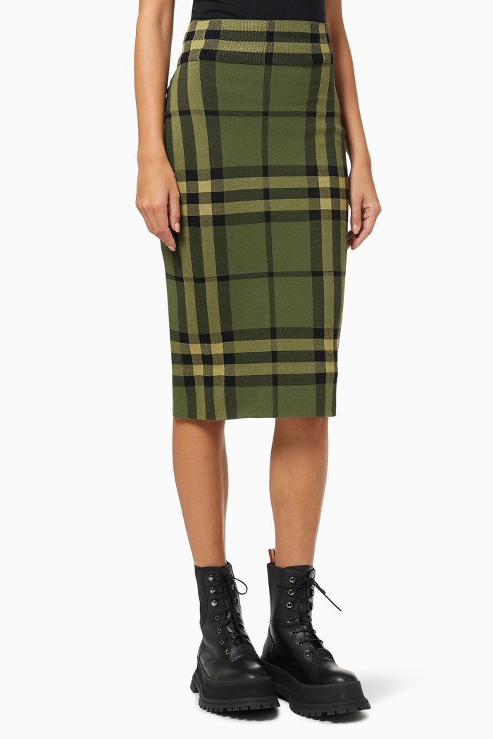 

Skirt in Check Cotton Silk Blend Jacquard, Green