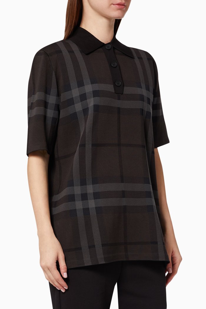 

Oversized Polo in Check Silk Piqué, Grey