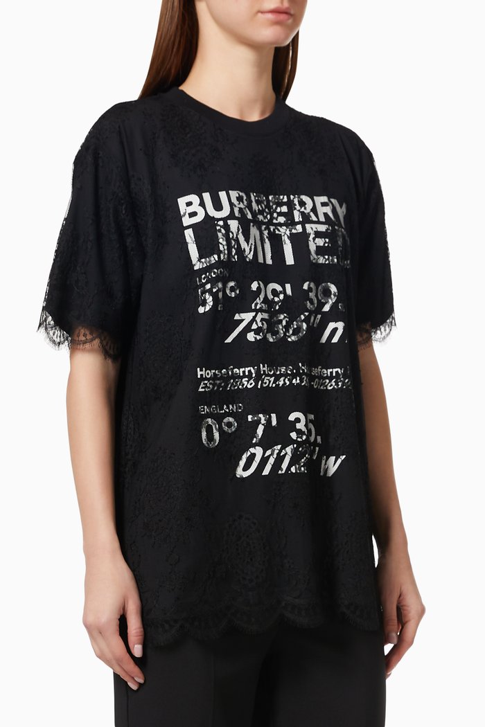 

T-shirt with Coordinates in Lace Overlay Cotton, Black