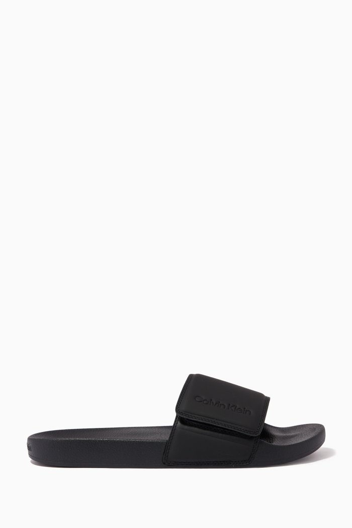 

Logo Slides in Faux Leather, Black