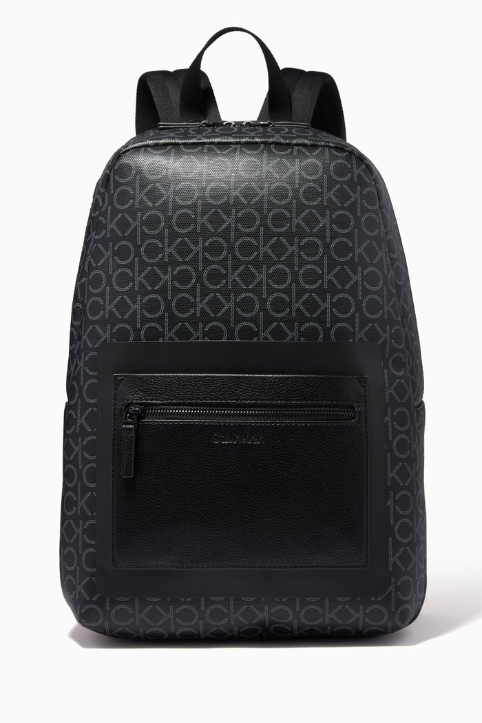 

Monogram Round Backpack in Faux Leather, Black