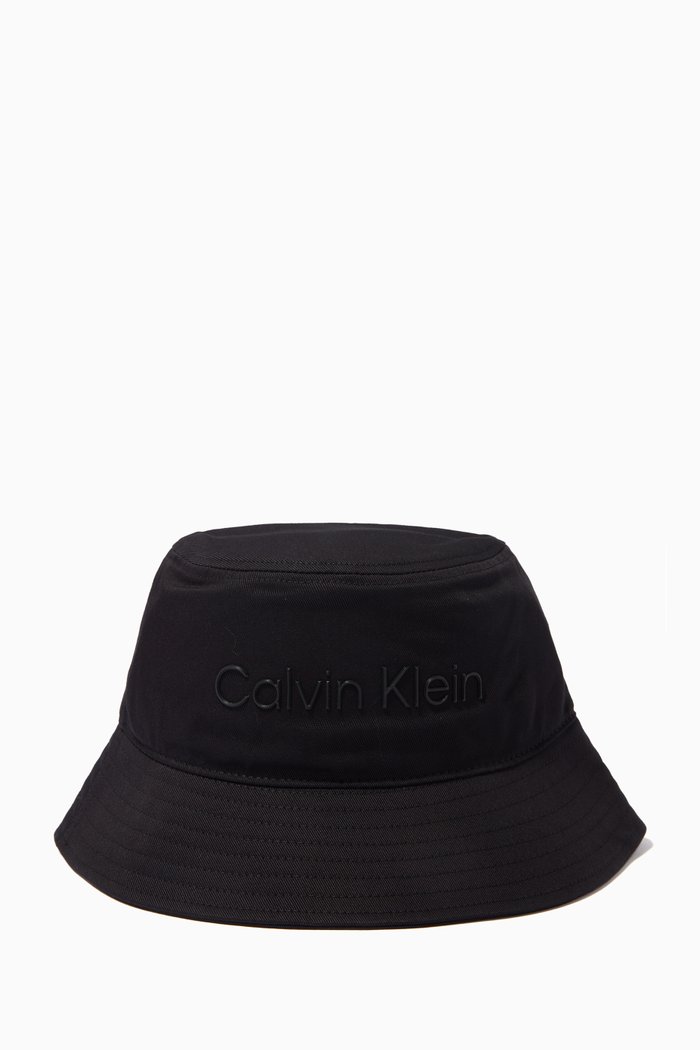 

Embroidered Logo Bucket Hat in Cotton Twill, Black
