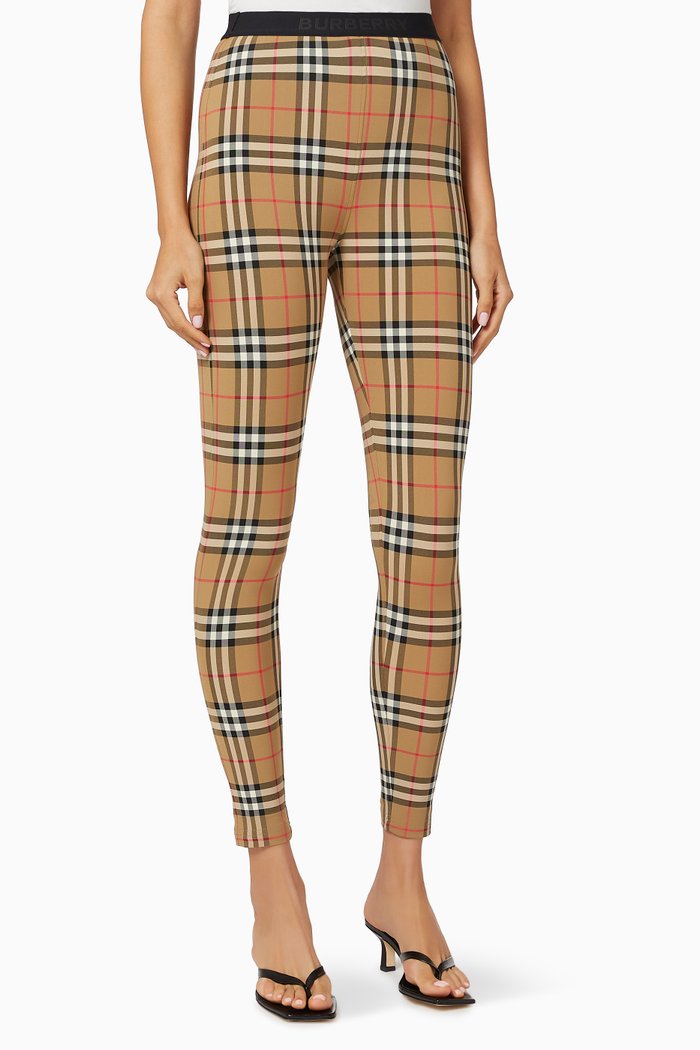 

Vintage Check Leggings with Logo Detail in Jersey, Neutral