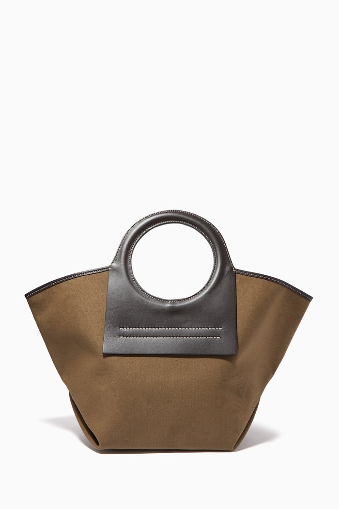 

Cala Small Tote Bag in Canvas & Leather, Green