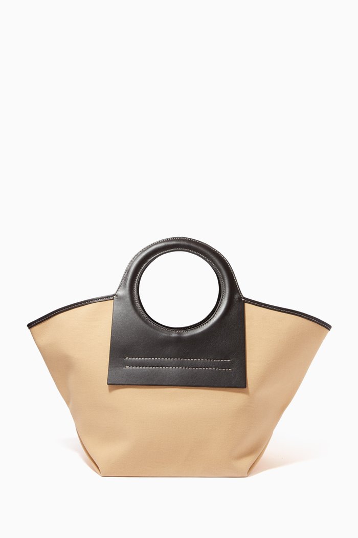 

Cala Small Tote Bag in Canvas & Leather, Neutral