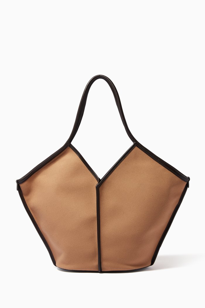 

Calella Medium Tote Bag in Leather & Canvas, Brown
