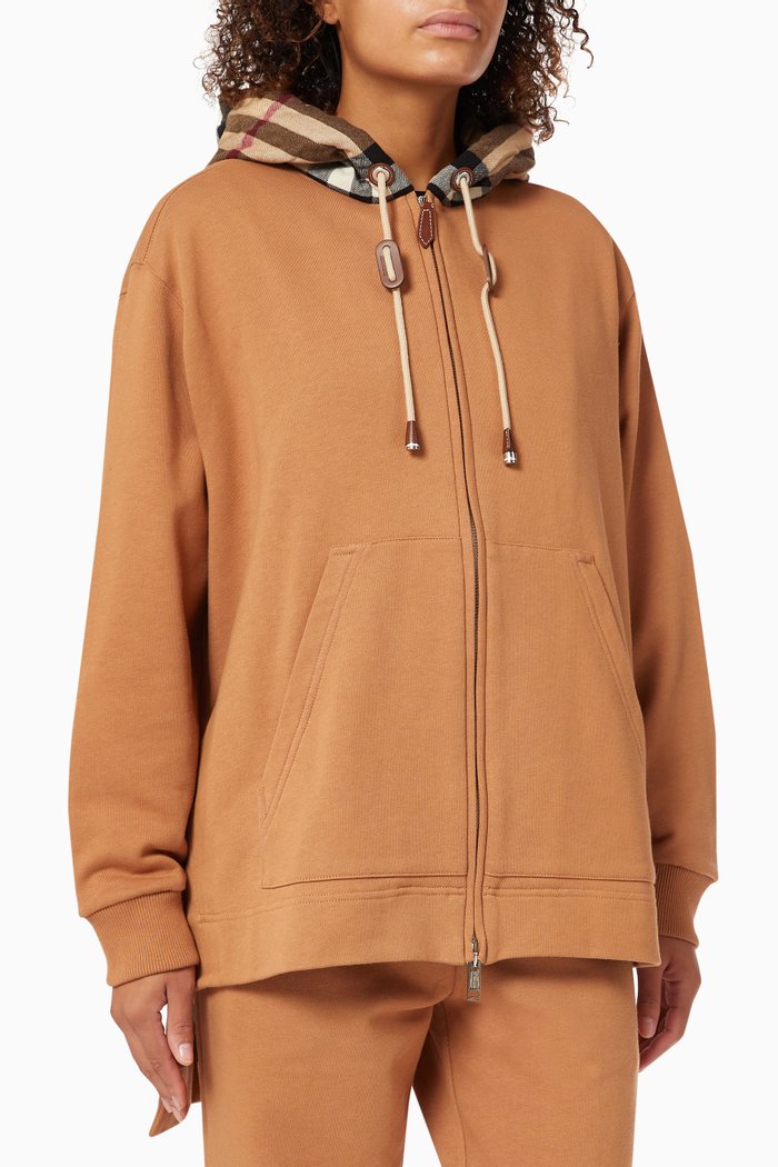

Check Hooded Oversized Sweatshirt in Loop-back Cotton, Neutral