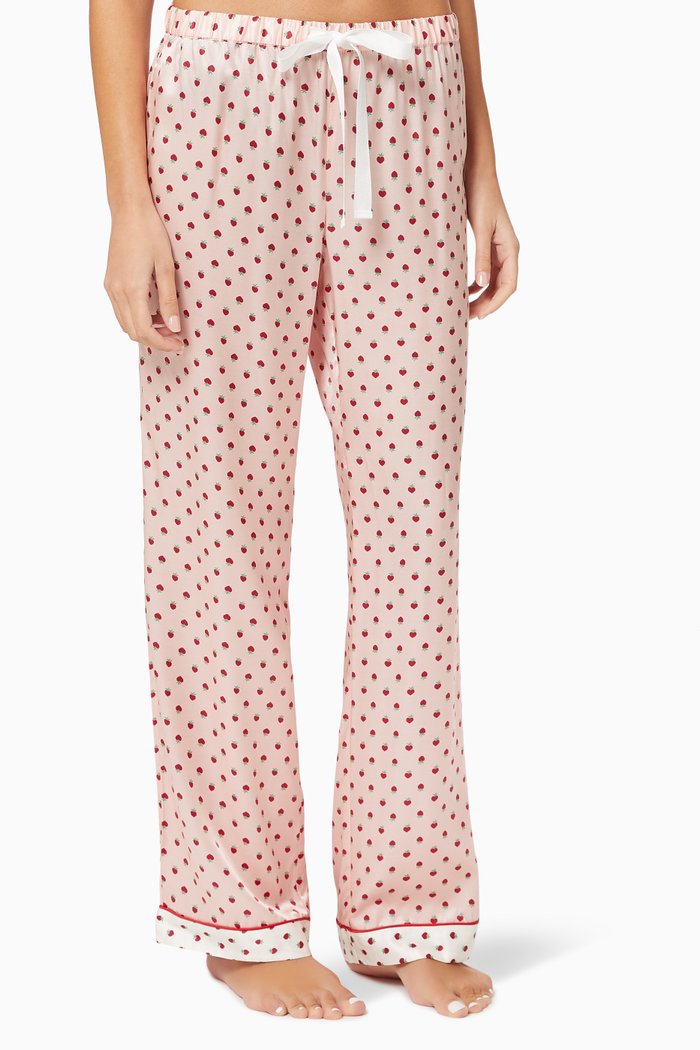 Chantal Pants with Strawberry Hearts in Silk, Pink