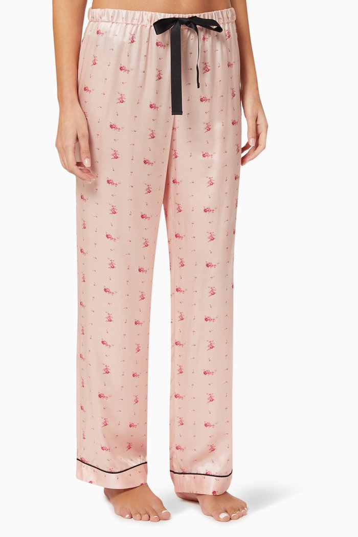 

Chantal Pants with Roses in Silk, Pink