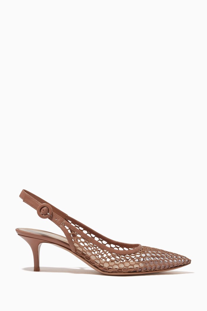 

Alisia 55 Slingbacks in Fishnet Mesh & Nappa, Neutral