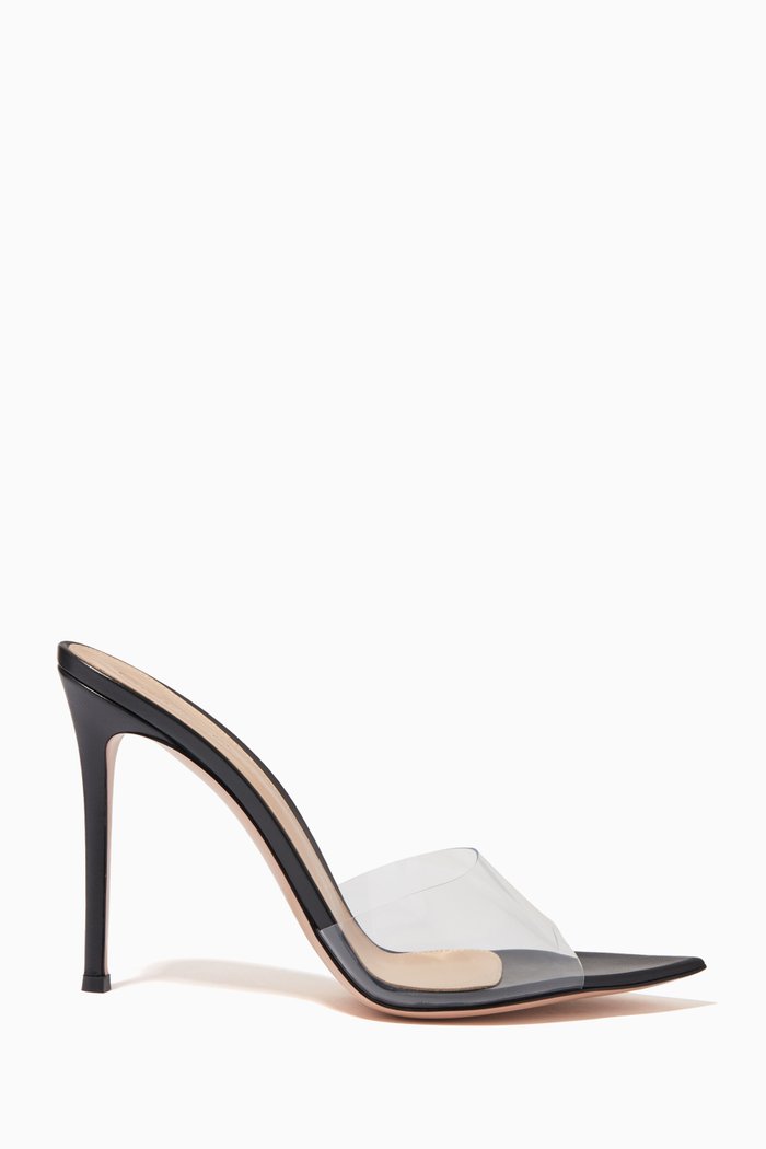 

Elle 105 Mules in Leather & Plexi Glass, Black
