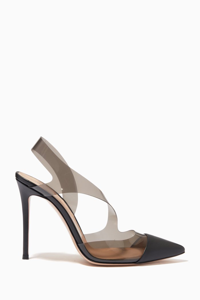 

105 Pumps in Leather & Plexi Glass, Black
