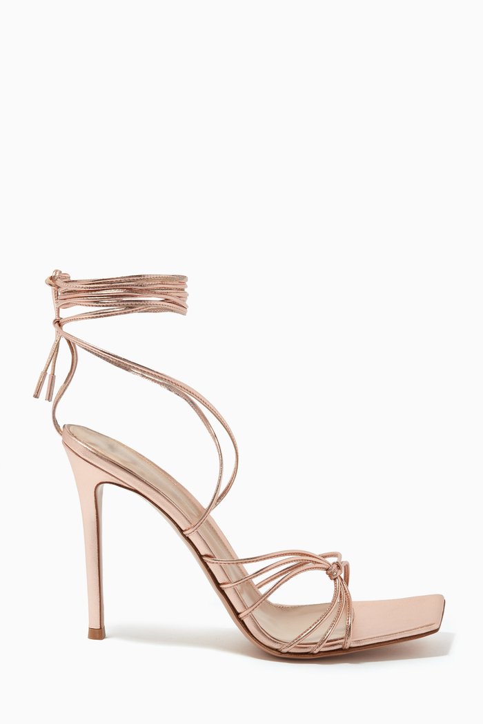 

Sylvie 105mm Heel Sandals in Metallic Leather & Silk, Neutral