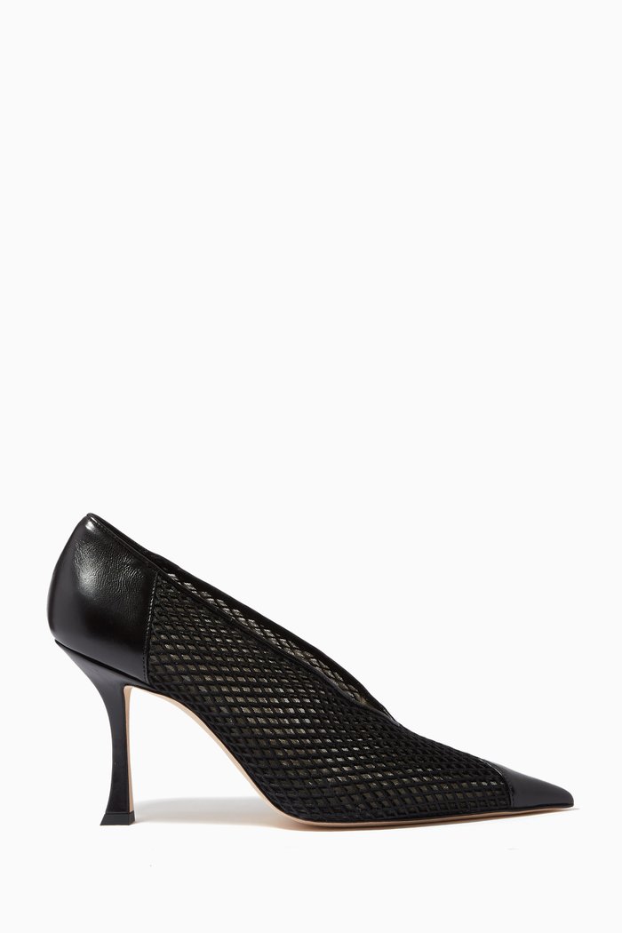 

Nicole 90 Pumps in Vintage Leather & Neoprene Net, Black