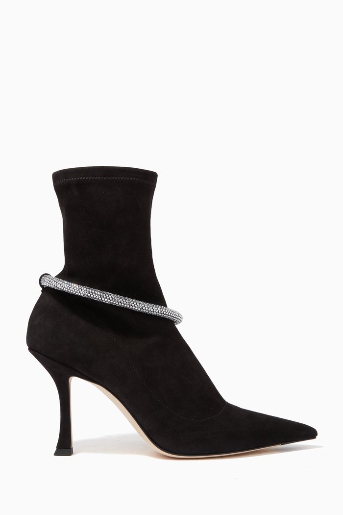 

Leroy 90 Sock Boots with Crystal Bracelet in Stretch Suede, Black