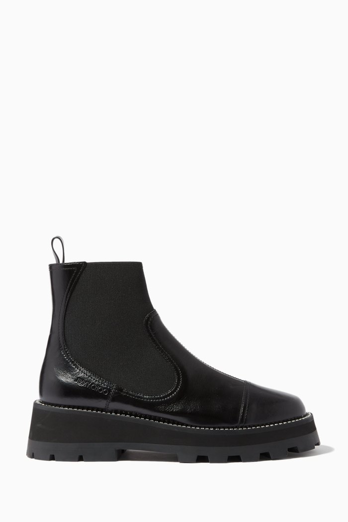 

Clayton Ankle Flat Boots with Crystals in Vintage Leather, Black