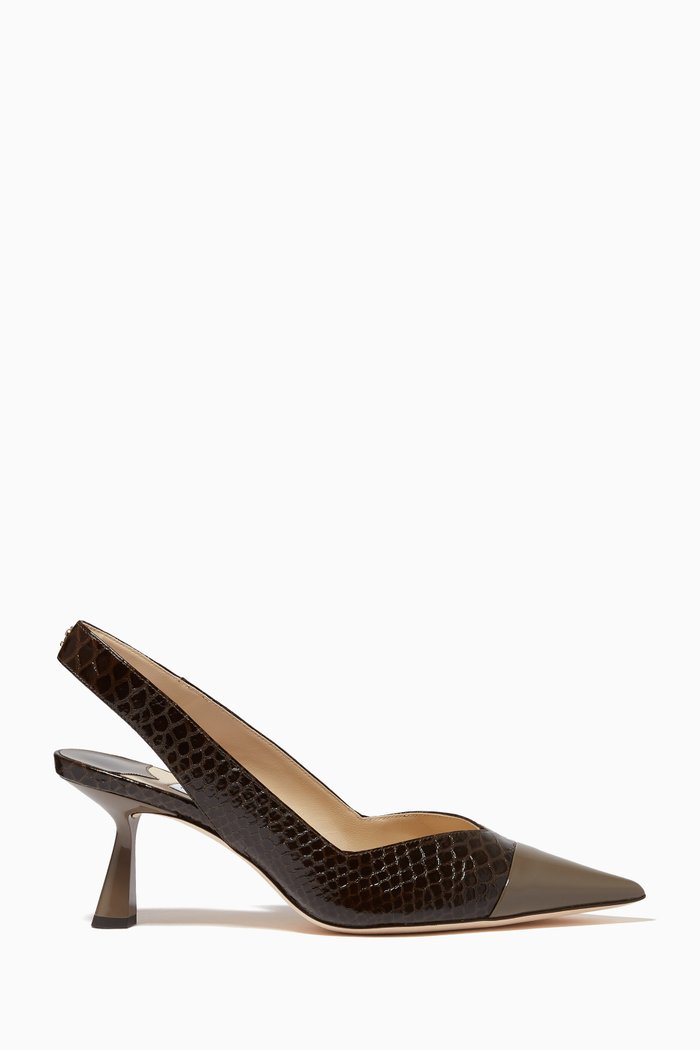 

Liya 65 Slingback Pumps in Croc-embossed Leather, Brown