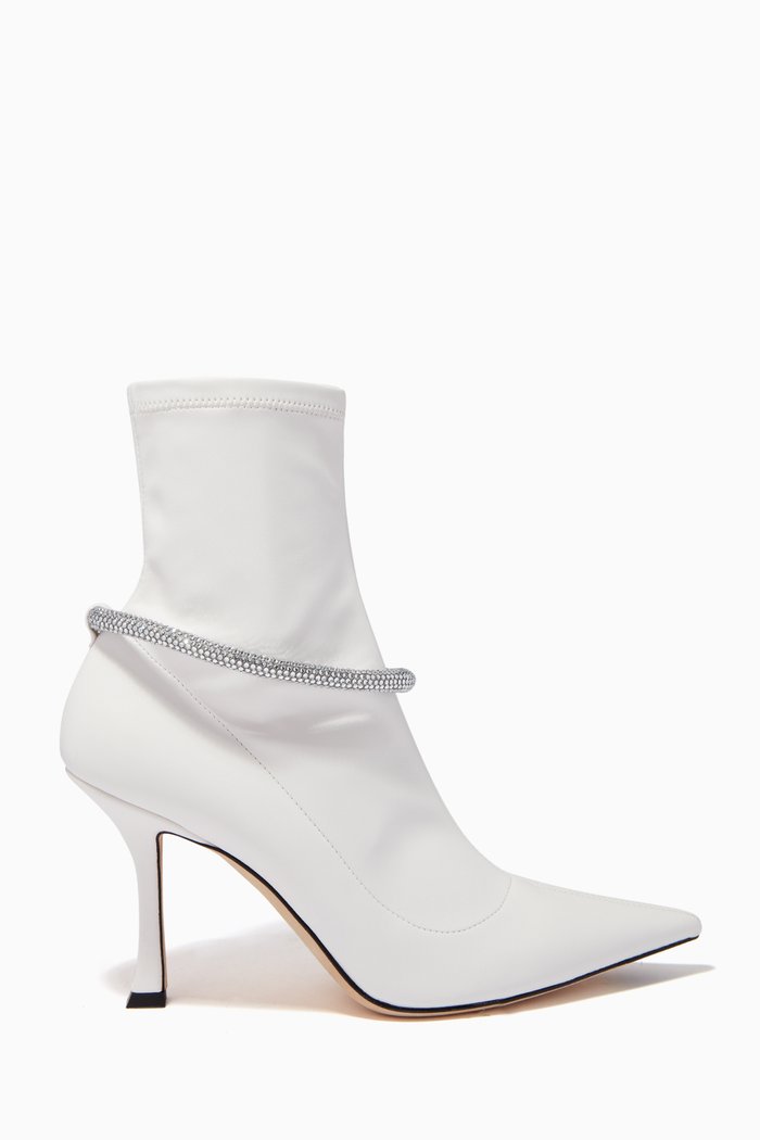 

Leroy 90 Sock Boots with Crystal Bracelet in Stretch Bonded Fabric, White