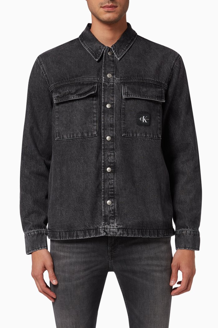 

Utility Denim Shirt Jacket in Cotton, Black