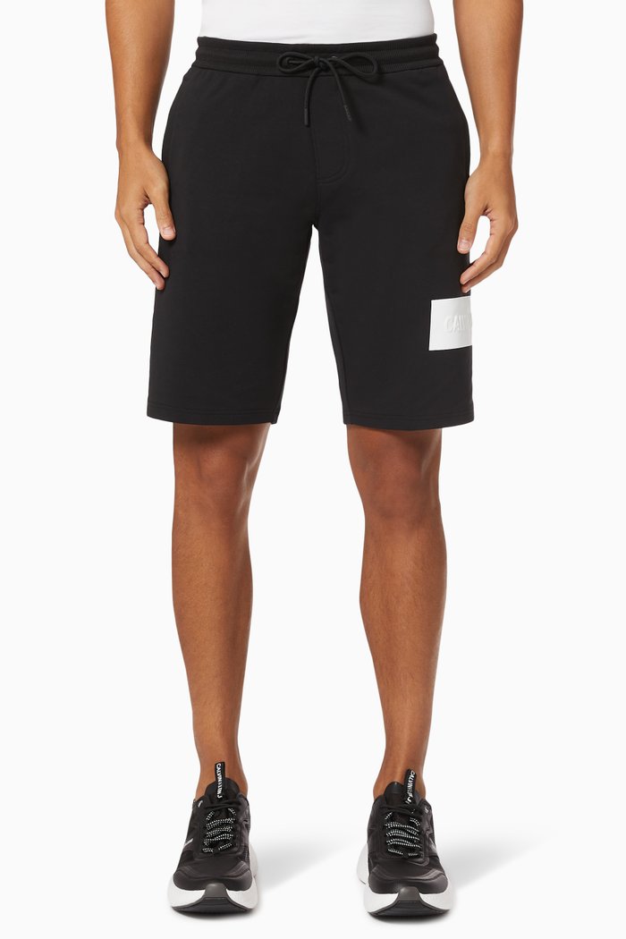 

CK Embossed Jogger Shorts in Cotton Terry, Black