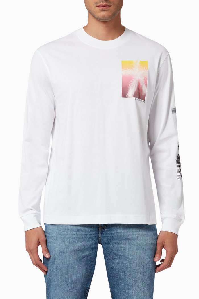 

Palm Print T-shirt in Organic Cotton, White