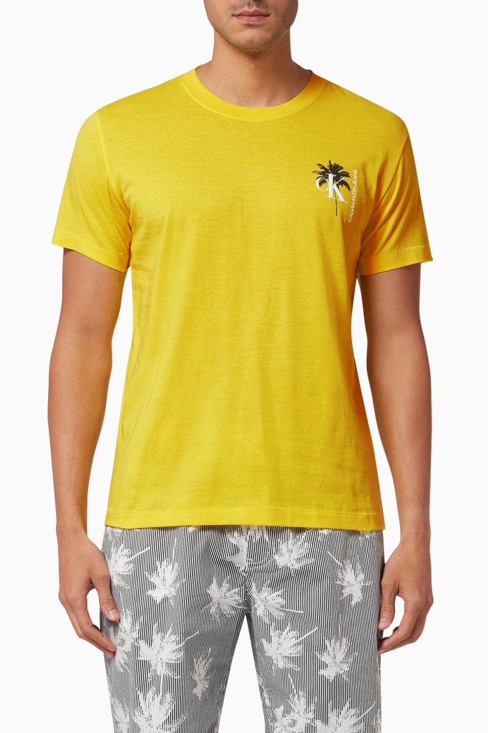 

Palm Print T-shirt in Organic Cotton, Yellow