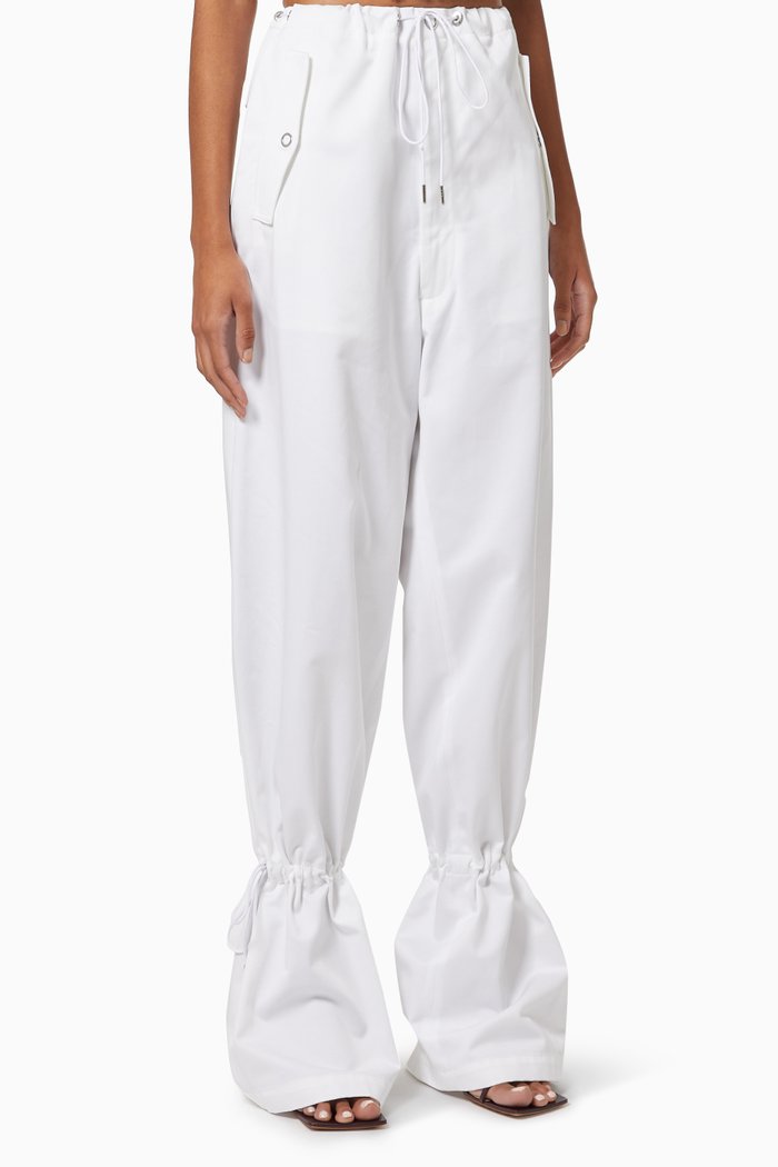

Eyelet Tie Wide-leg Pants in Cotton, White