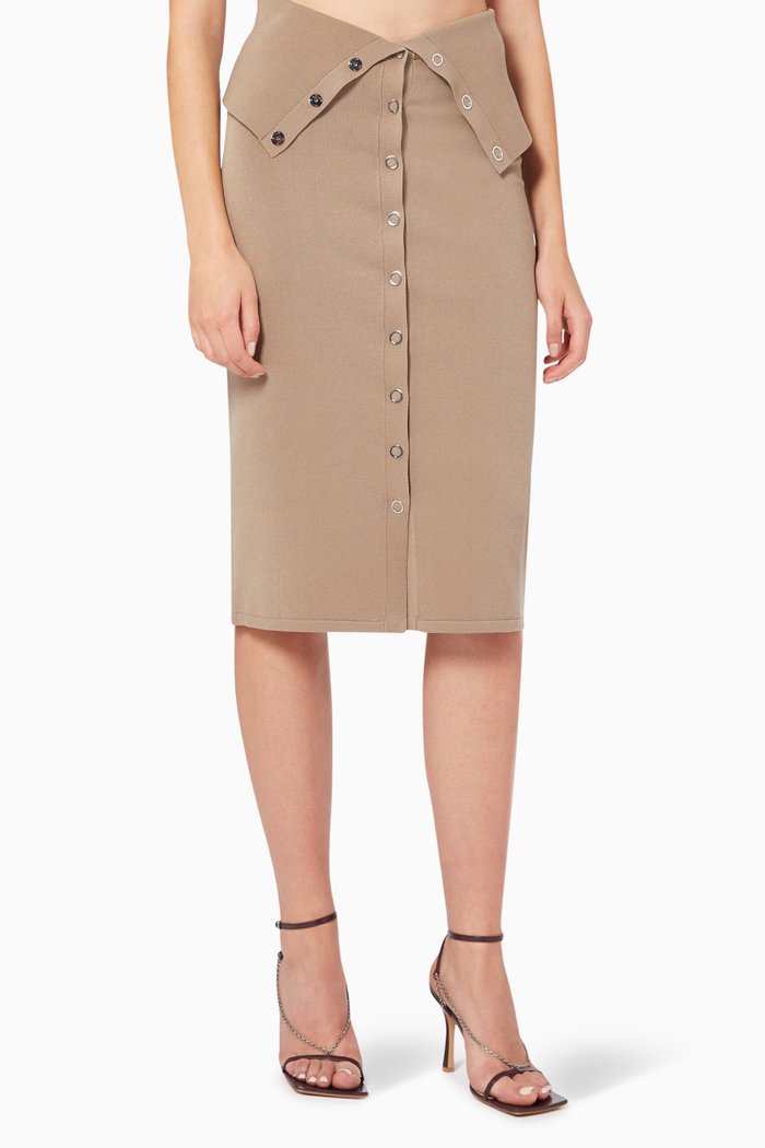 

Hoisery Buttoned Skirt in Jersey, Brown