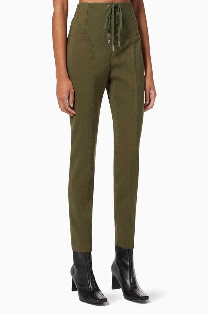 

Lace-up High-waisted Pants in Cotton Blend, Brown
