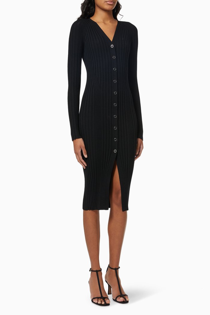 

Cardigan Midi Dress in Merino Wool, Black