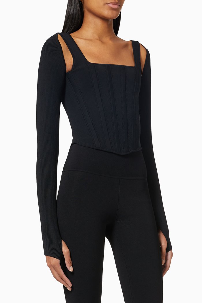 

Pointelle Corset Top & Shrug in Viscose Blend, Black