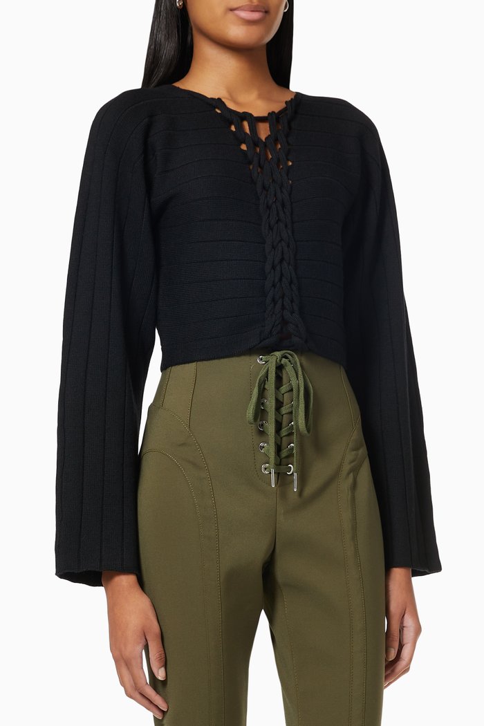 

Braided Sweater in Merino Wool, Black