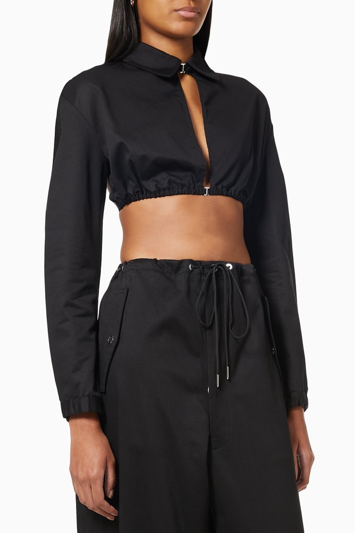 

Cut-out Cropped Shirt in Cotton Poplin, Black