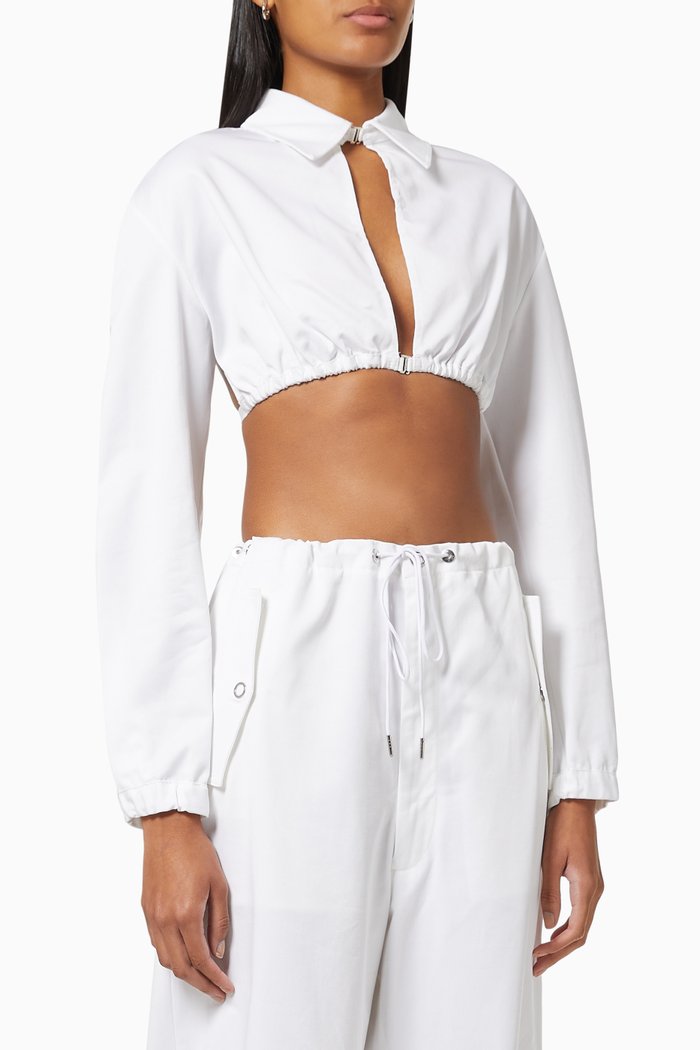 

Cut-out Cropped Shirt in Cotton Poplin, White