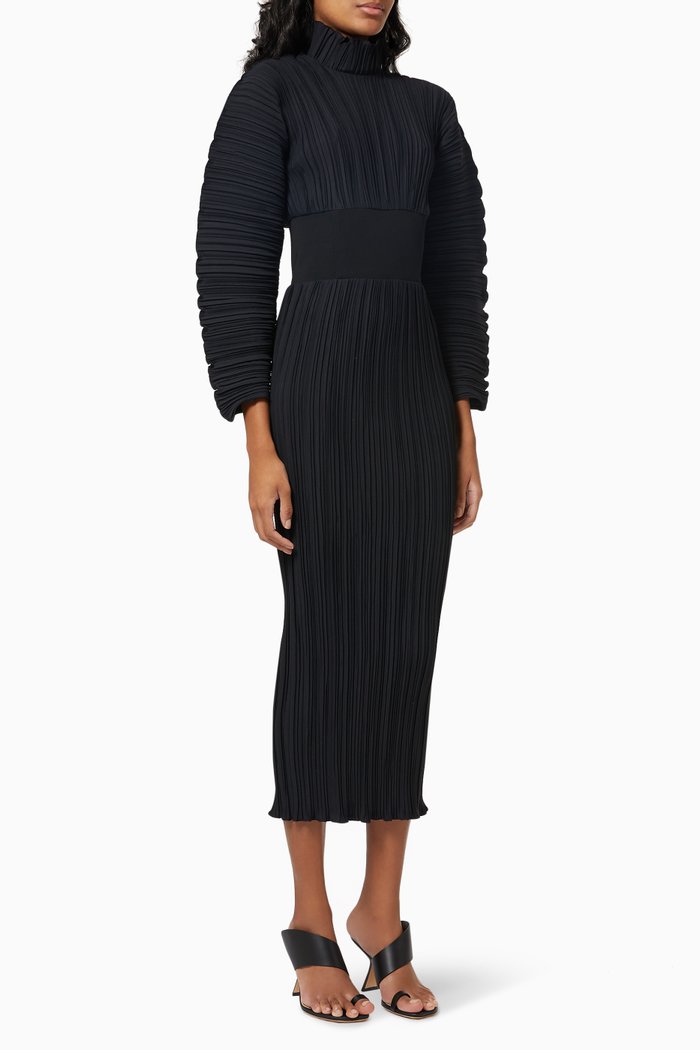 

Cocoon Corset Dress in Pleated Crepe, Black