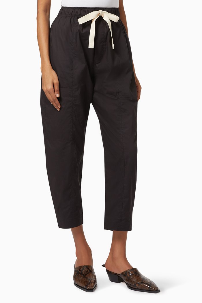 Drawstring Pants in Poplin, Black