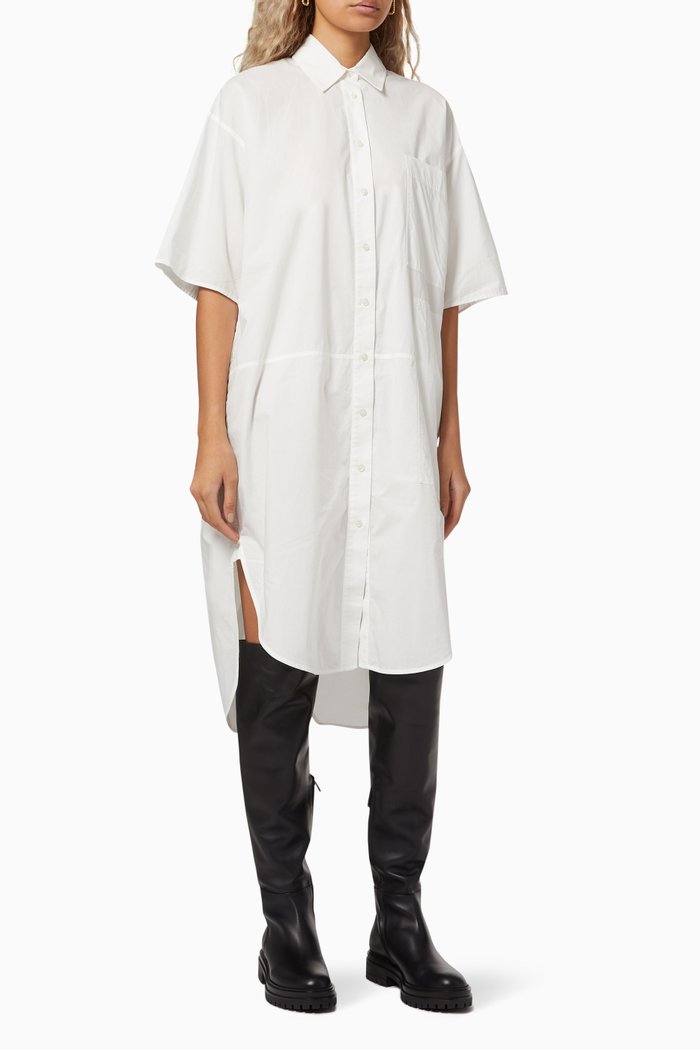 

Short Sleeve Shirt Dress in Poplin, White