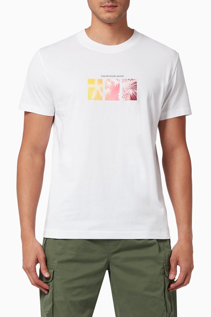

Palm Print T-shirt in Organic Cotton, White