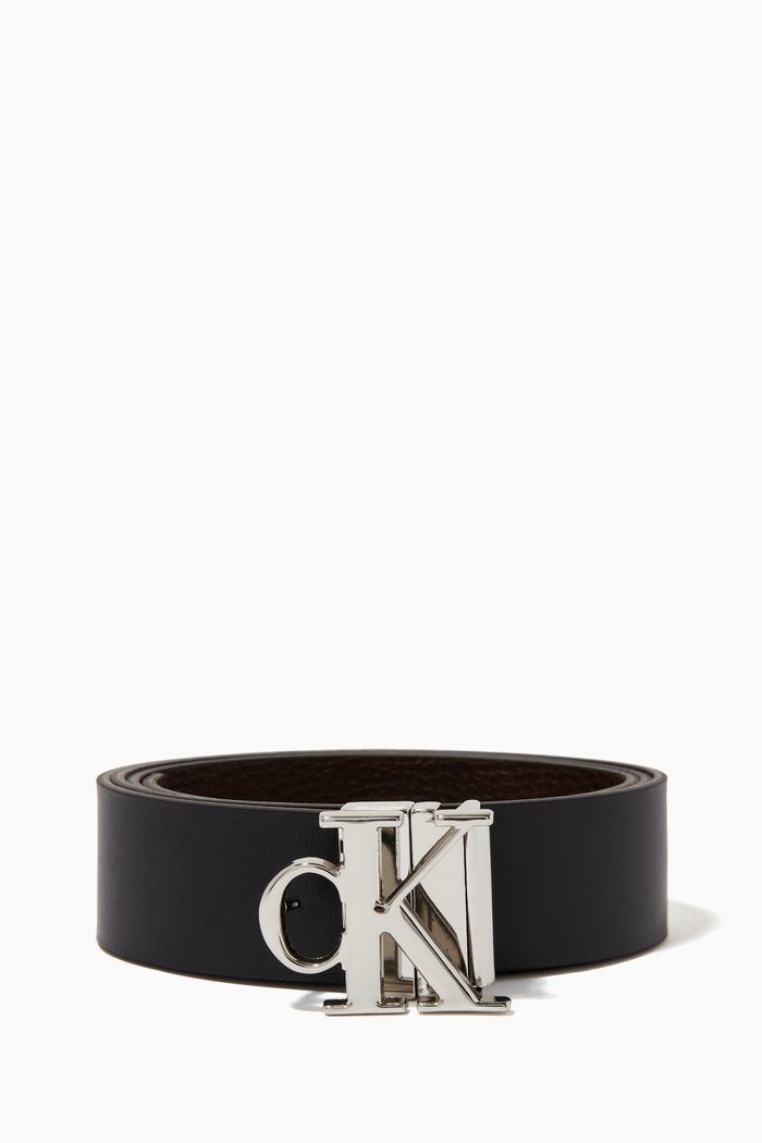 

Reversible CK Monogram Belt in Smooth Leather, Black